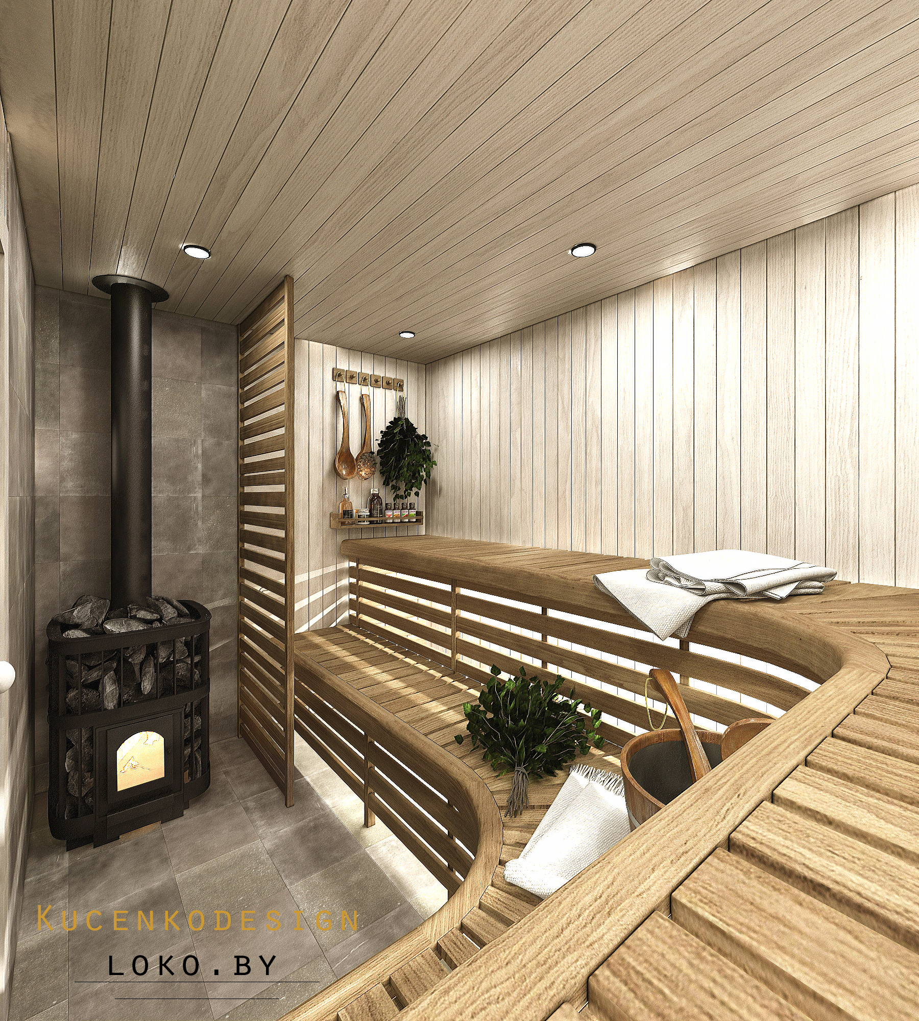 Современная баня с террасой и комнатой отдыха
